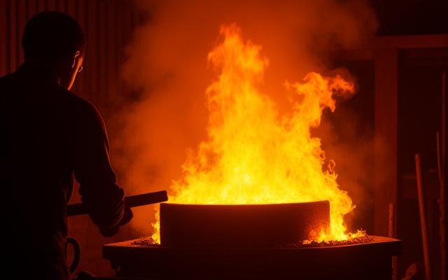 燃え盛る鍛冶場の炎